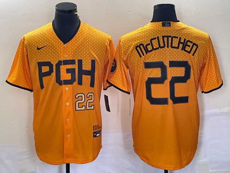 Mens Pittsburgh Pirates #22 Andrew McCutchen Number Gold 2023 City Connect Stitched Jersey